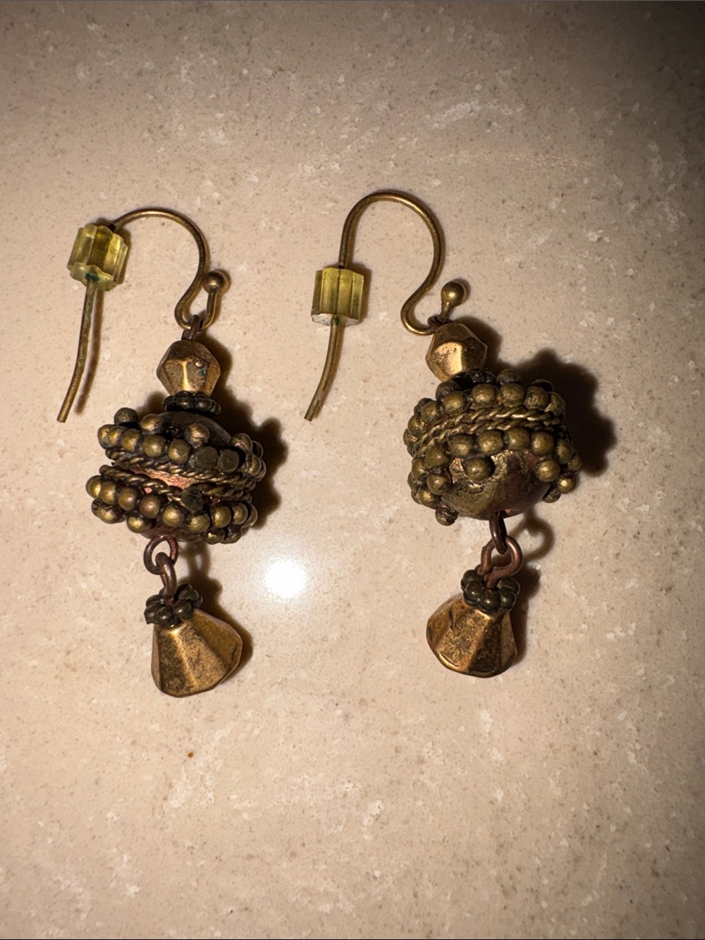 Vintage-Inspired Brass Beaded Drop Earrings - Gold